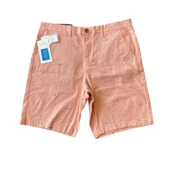 Jachs New York Bleecker Short Chino Stretch Twill Men's 32 Pink Surfer Print NWT - Picture 1 of 8
